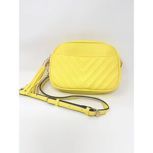 Lola Mae Yellow Chevron Quilted Crossbody Bag with Tassel Charm